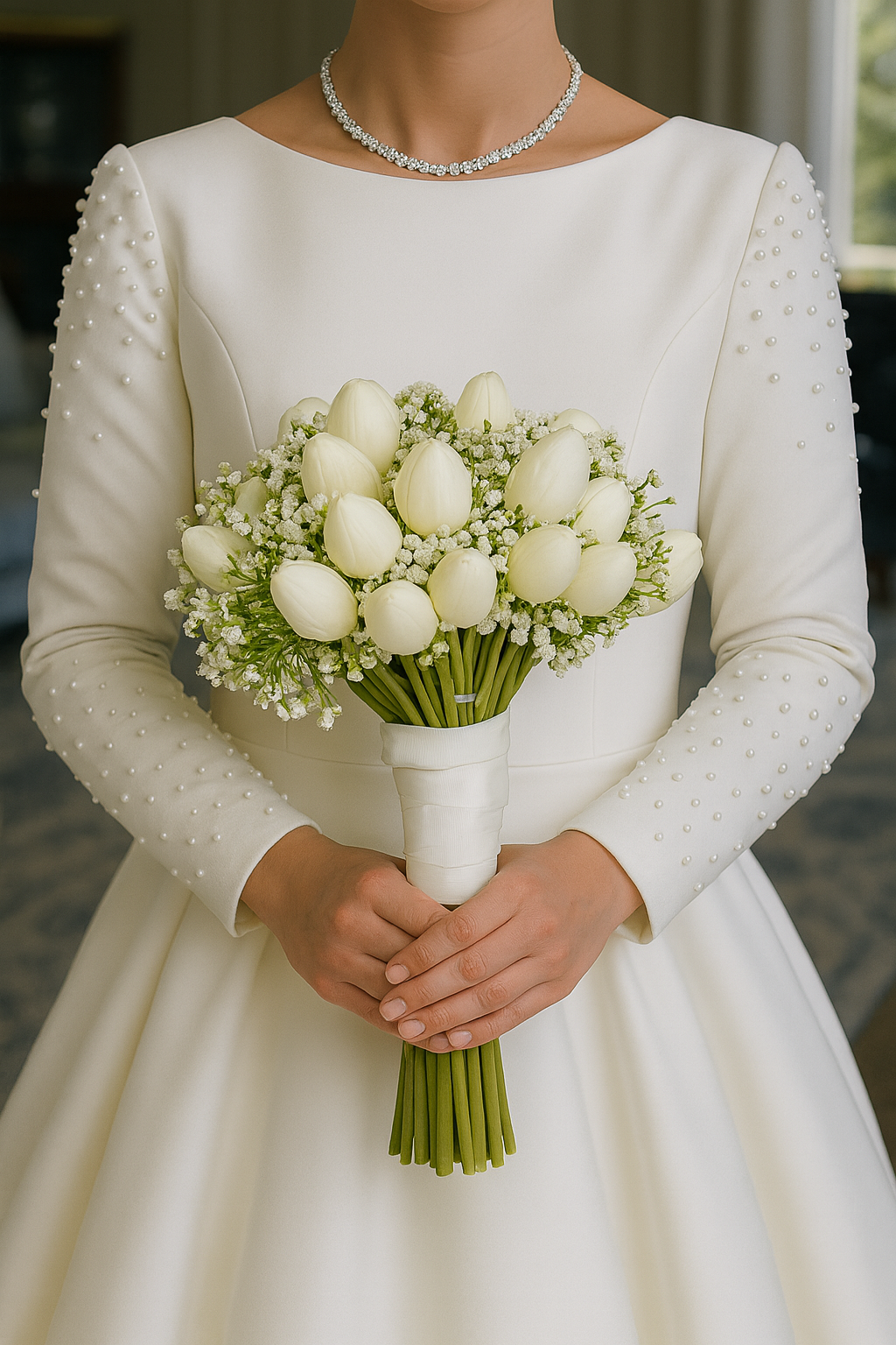 Beyaz Laleli Gelin Buketi