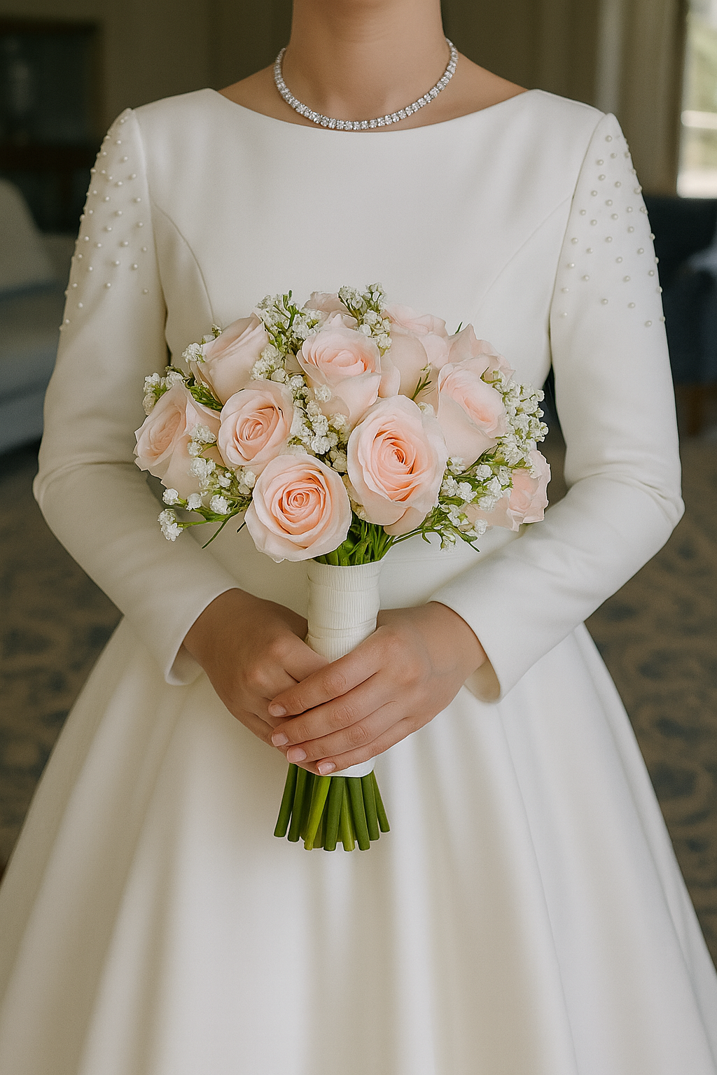 Pembe Islak Dokulu Gelin Buketi