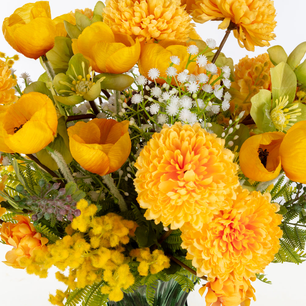 Kır Buketi Sarı Aranjman – Yeşil Cam Vazo