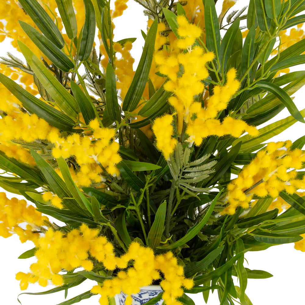 Mimoza Aranjmanı – Bleu Blanc Desenli Seramik Vazoda