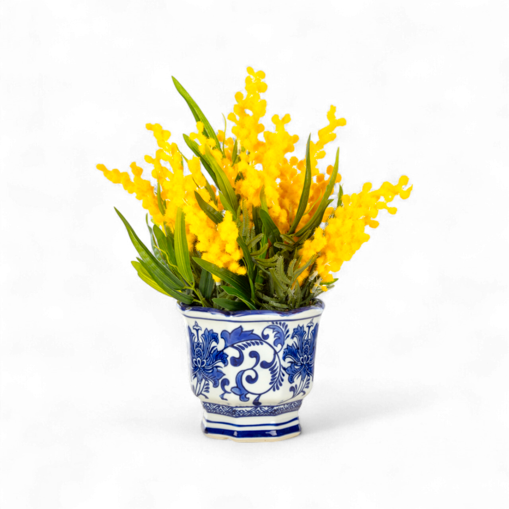 Mimoza Aranjmanı – Bleu Blanc Seramik Vazoda