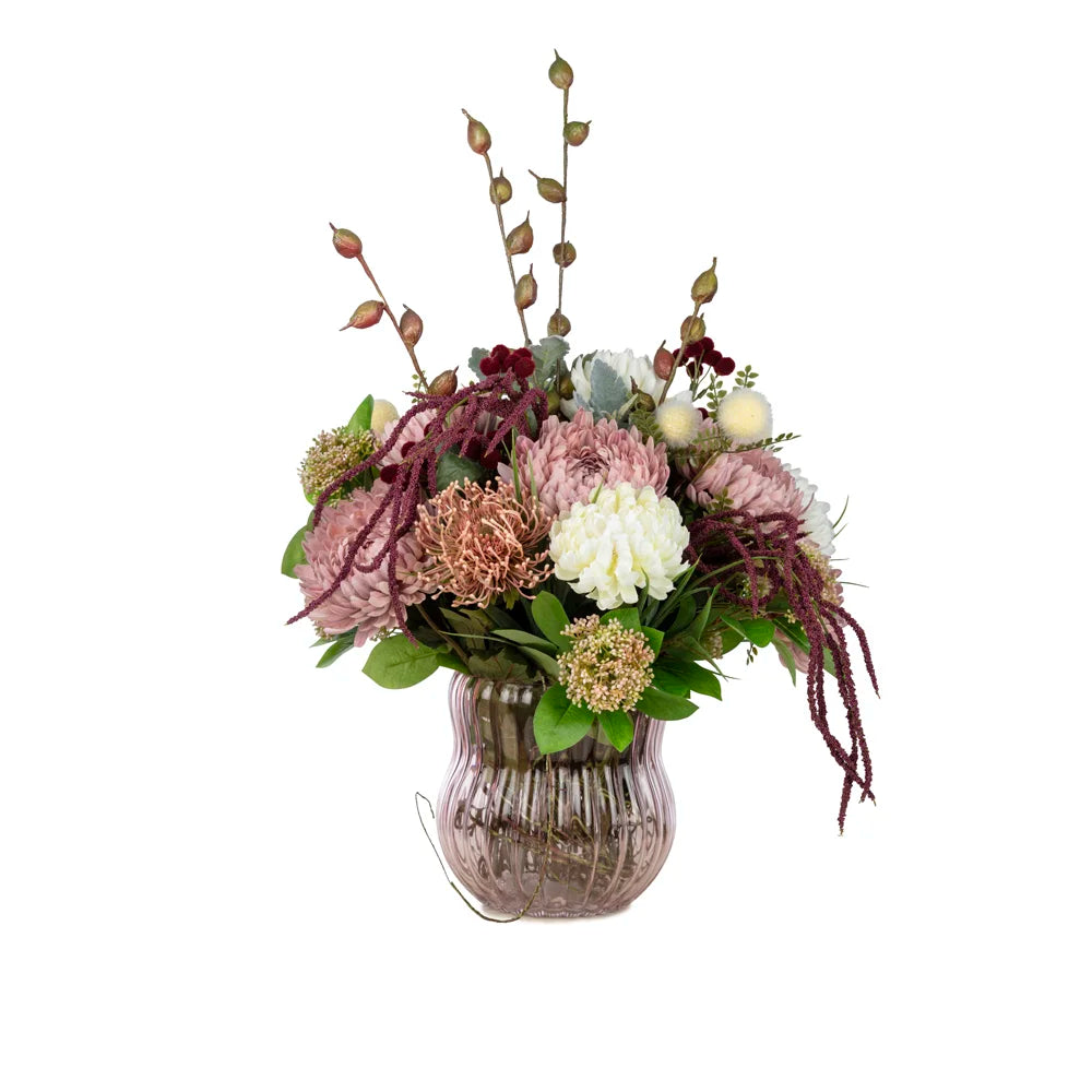 Yapay Karışık Aranjman – Pembe Cam Vazoda