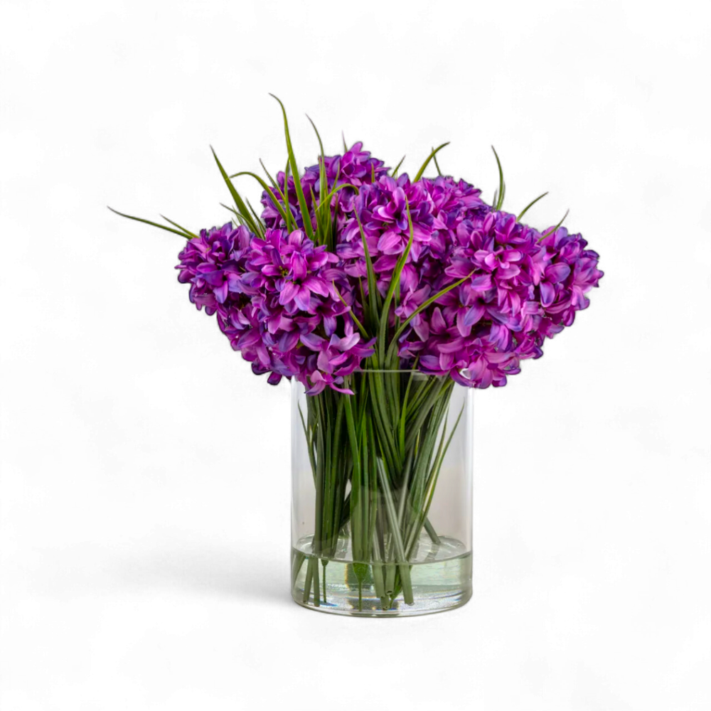 Mor Sümbül Aranjmanı – Silindir Cam Vazoda