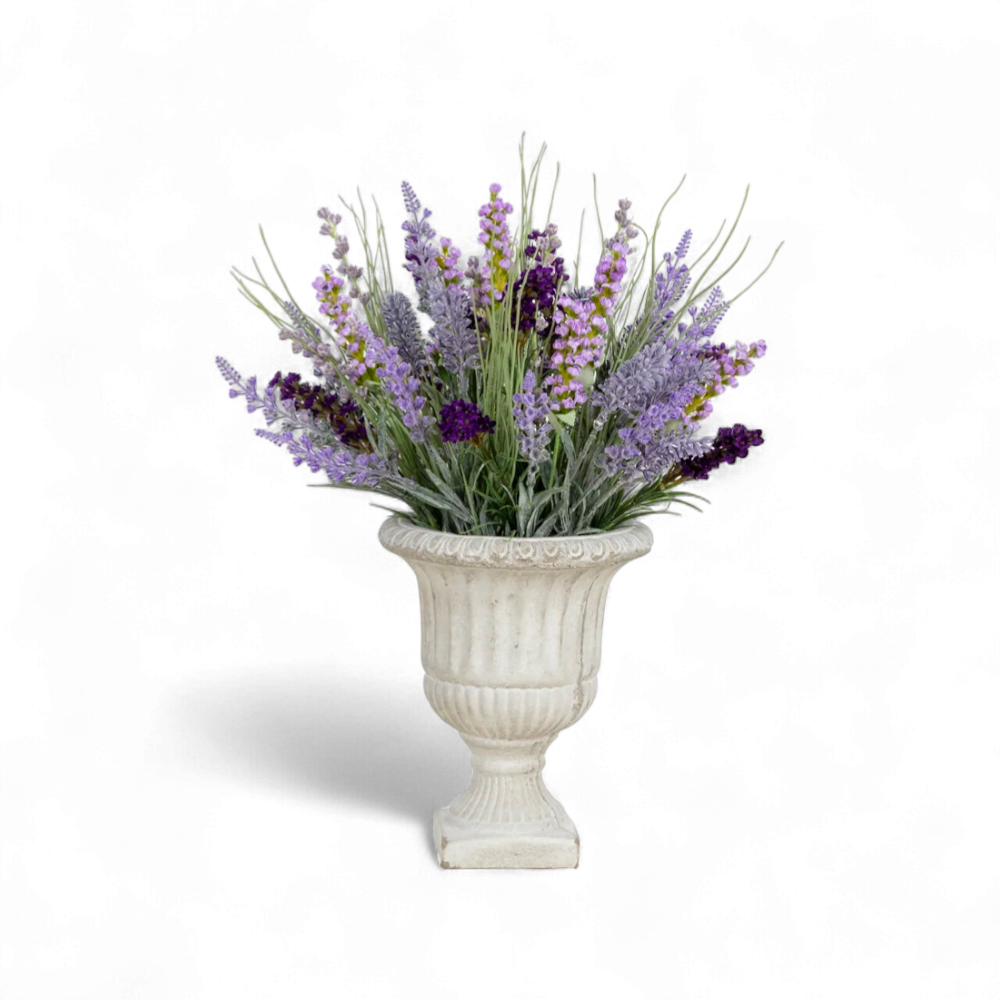 Mor Lavanta Aranjmanı – Antik Görünümlü Saksıda