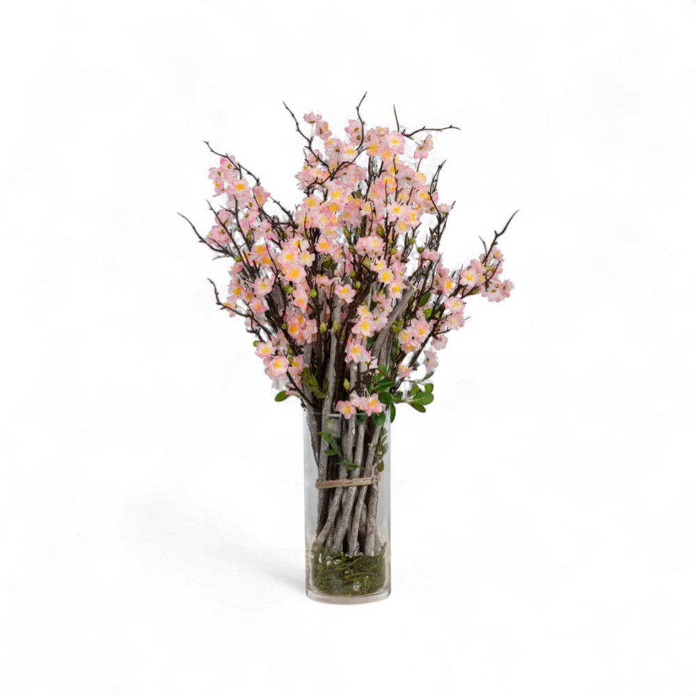 Pembe Bahar Dalı Aranjman - Cam Vazoda