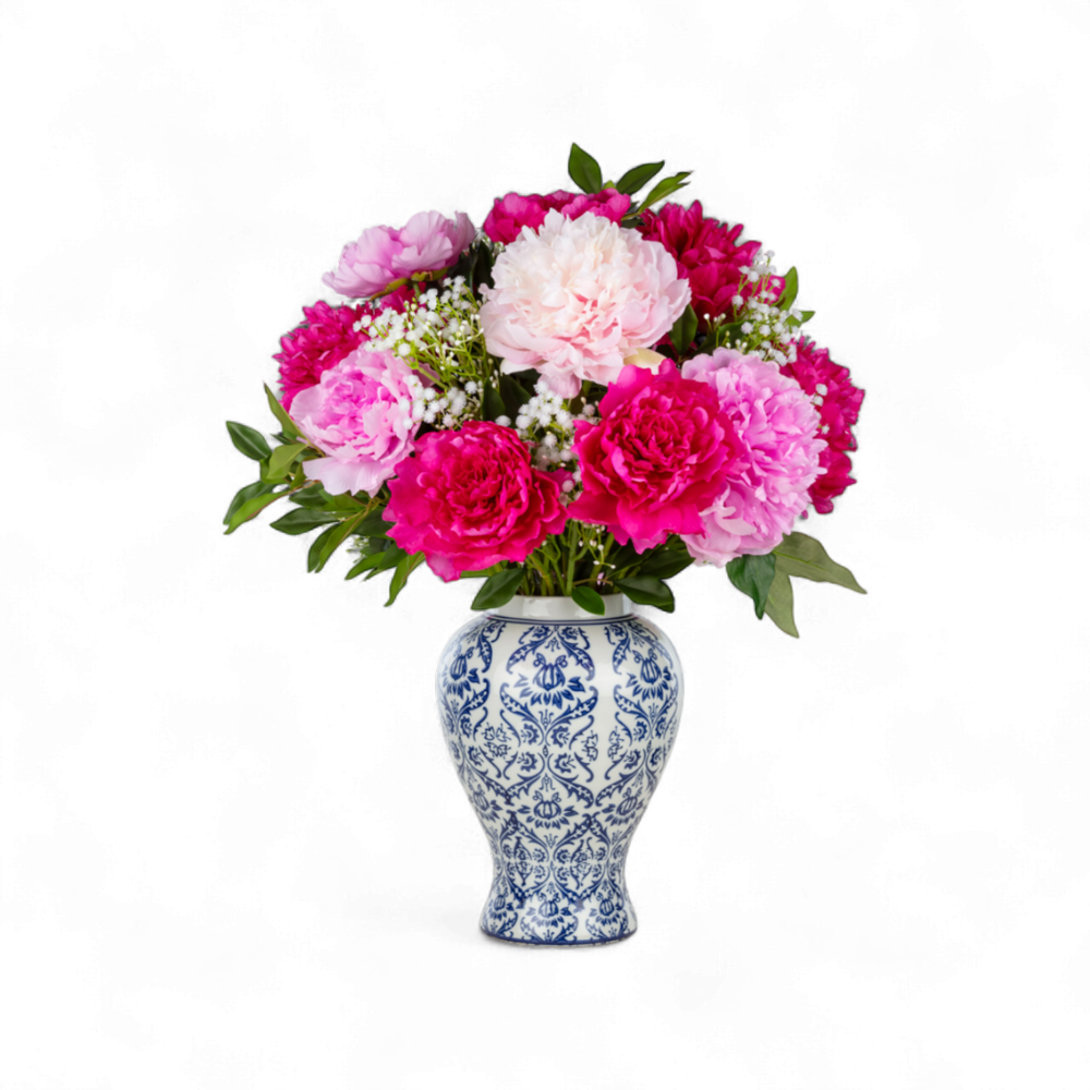 Şakayık Aranjman – Bleu Blanc Desenli Seramik Vazo