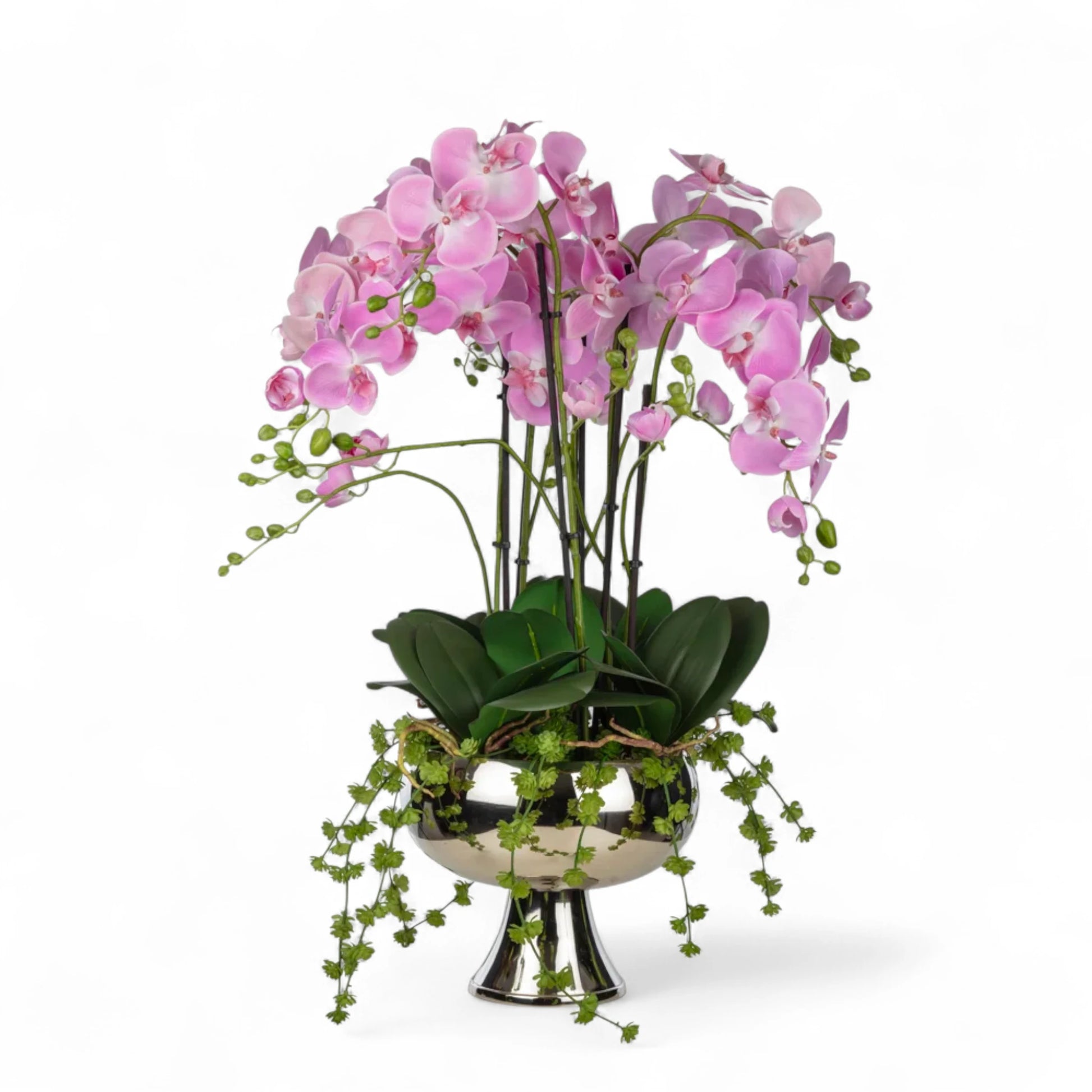 Metal Ayaklı Saksıda Orkide Aranjman – Pembe Çiçeklerle