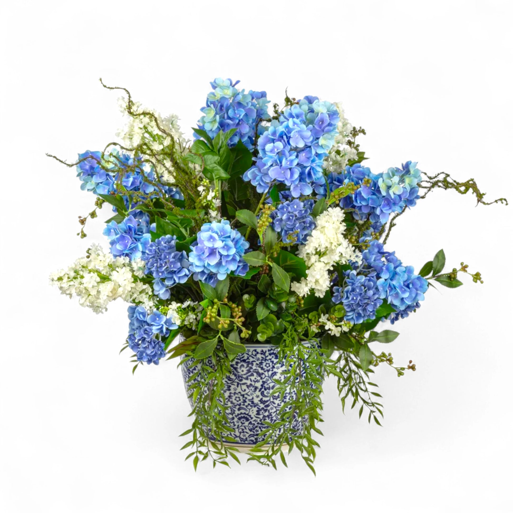 Bleu Blanc Saksı Leylak Aranjman – Mavi & Beyaz Çiçeklerle