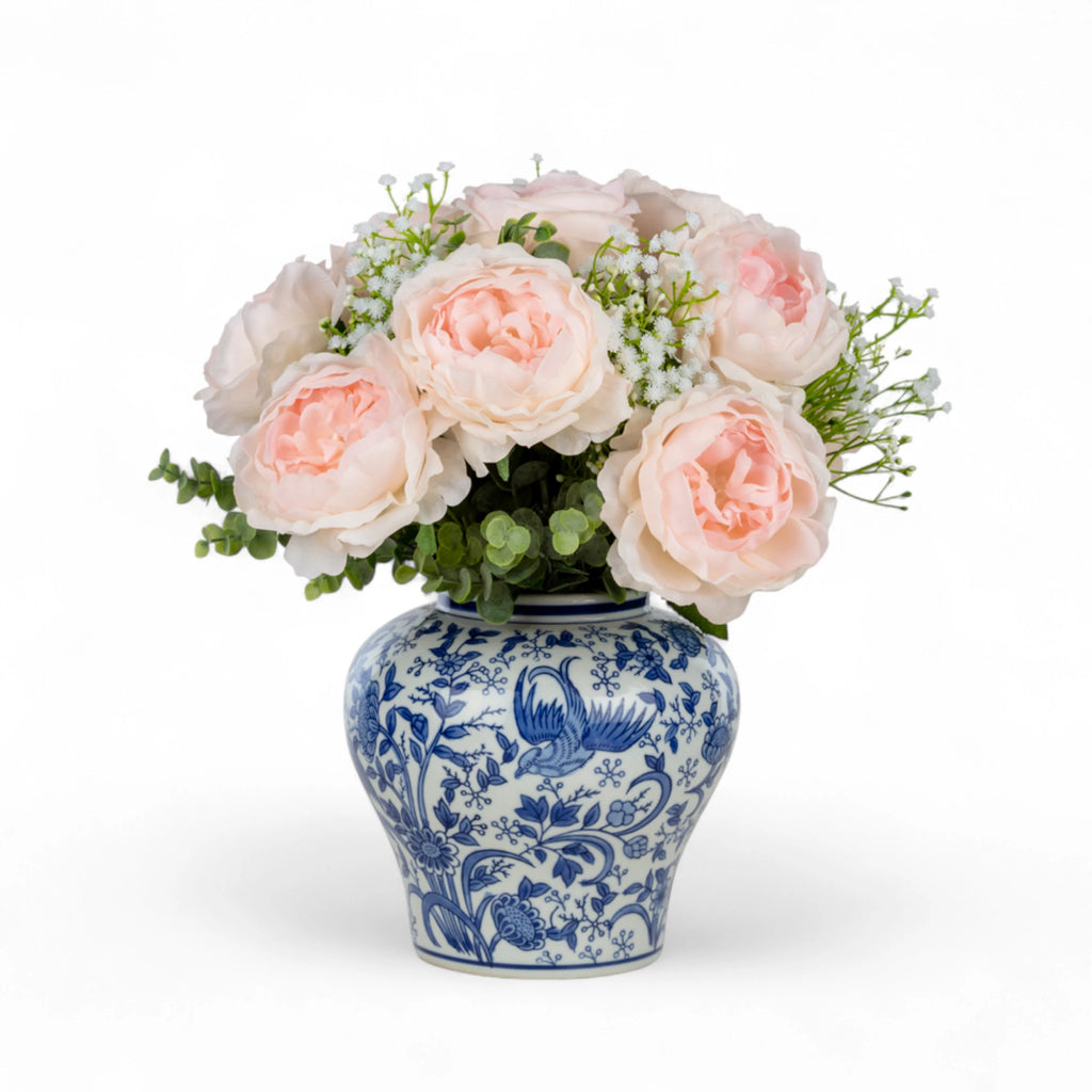 Bleu Blanc Vazoda Pembe Gül Aranjman