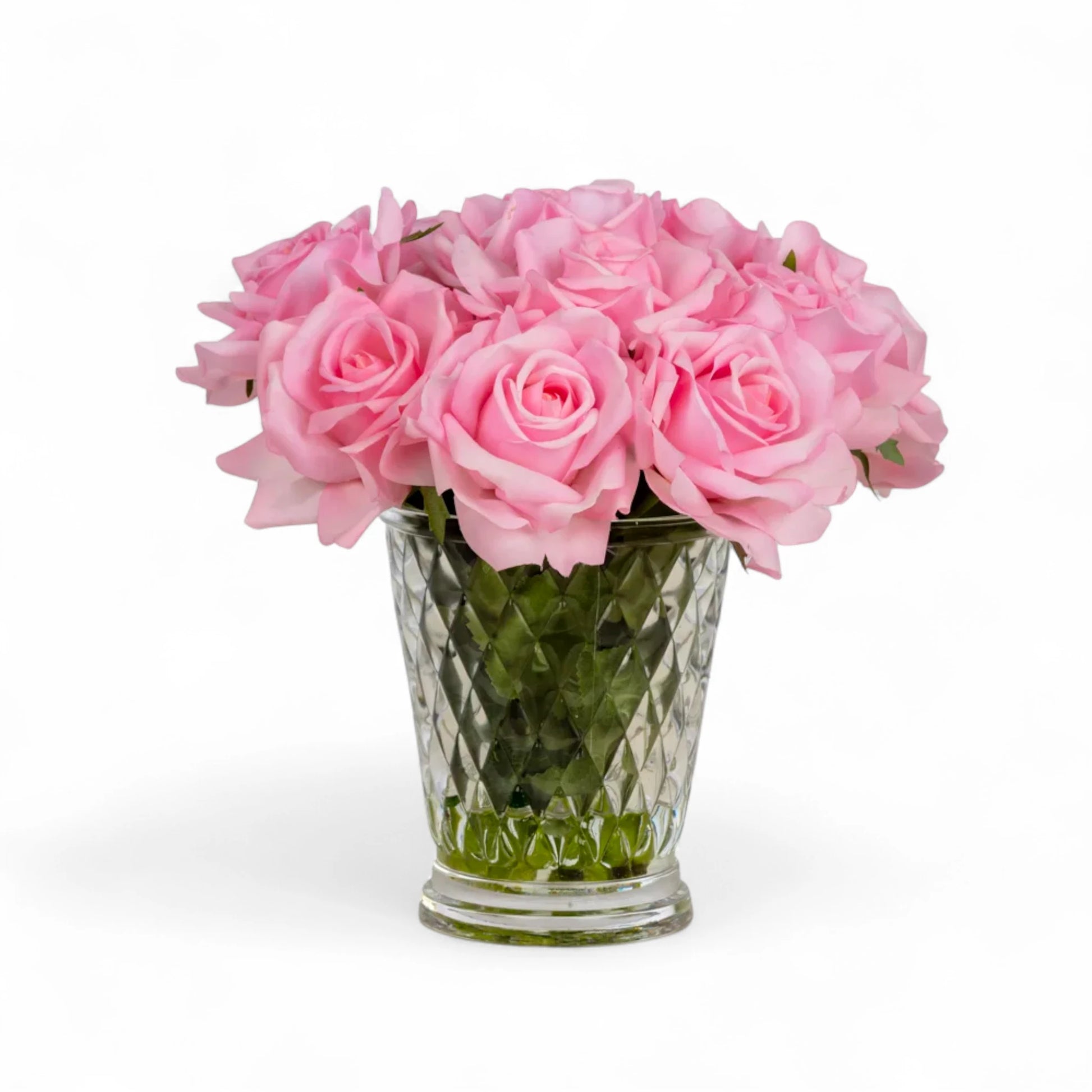 Cam Vazoda Islak Dokulu Pembe Gül Aranjman